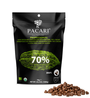 Raw (Unroasted) (70%) Dark Organic Biodynamic Chocolate Couverture / Pieces / Chips / Drops