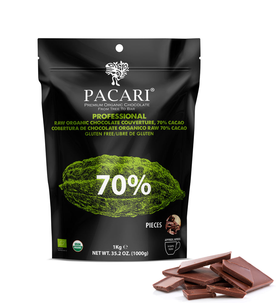 Raw (Unroasted) (70%) Dark Organic Biodynamic Chocolate Couverture / Pieces / Chips / Drops