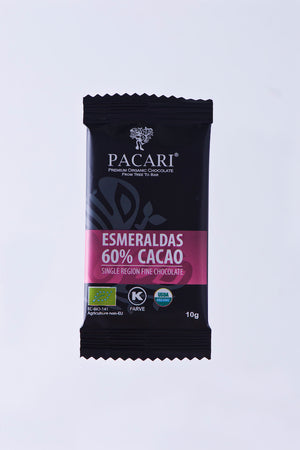 Organic Chocolate 60% cacao, Esmeraldas Single Origin mini bar, 10g