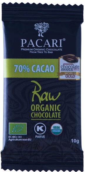 Mega pack 100 organic chocolate Raw (unroasted) 70% cacao, fun size bars
