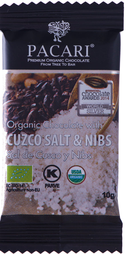 Mega pack 100 organic chocolate with Cuzco pink salt & nibs, fun size bars