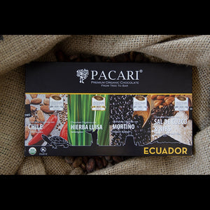 Andean Flavours Organic Dark Chocolate Gift Set, vegan, palm oil free, soy free, gluten free, kosher.